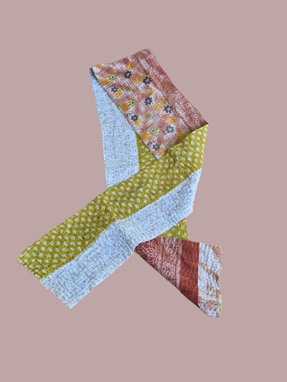 Connexions Fair Trade India Artisan Kantha Cotton Scarf Boho Art to Wear NWOT - Picture 9 of 11